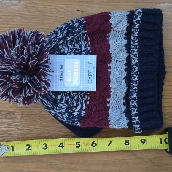 CAPELLI OF NEW YORK BRAND BOYS BLUE & GRAY WINTER HAT & MITTENS 2T-4T - Picture 9 of 12